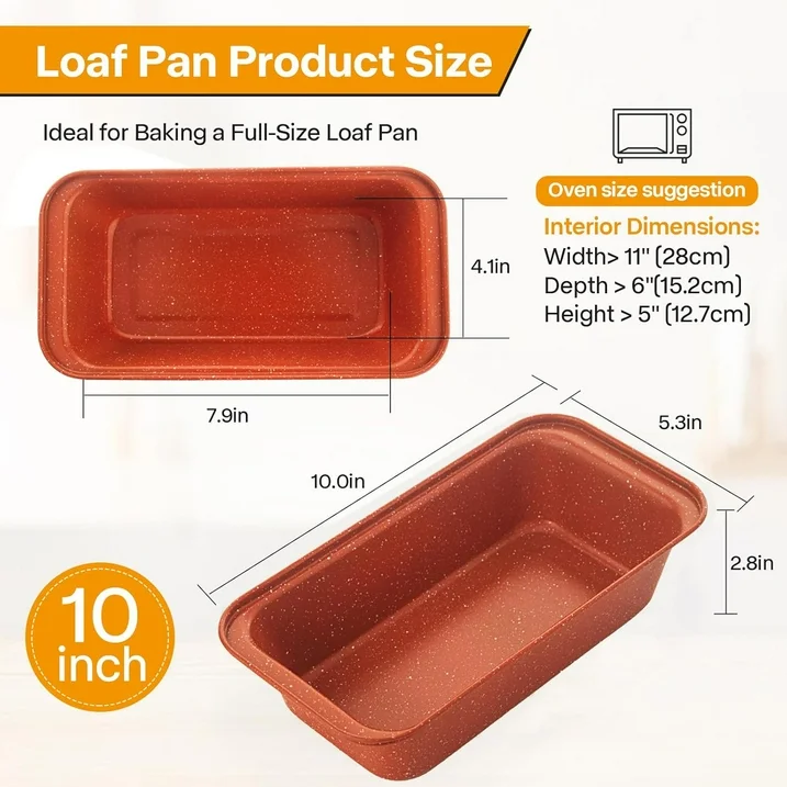 2-Pack Loaf Pan, Nonstick Banana Bread Pan, 10-Inch Banana Bread Pan, Stackable Loaf Pan for Homemade Bread, Loaf Pan for Family Parties, Beginner Bakers