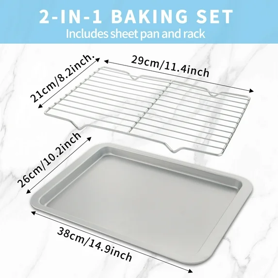 Bakdcore Cookie Sheet with Rack, Carbon Steel Oven Bakeware, 15"x10" Kitchen Cooking Baking Trays, Baking Sheet Pan for Roasting Broiling Bacon Meat Steak