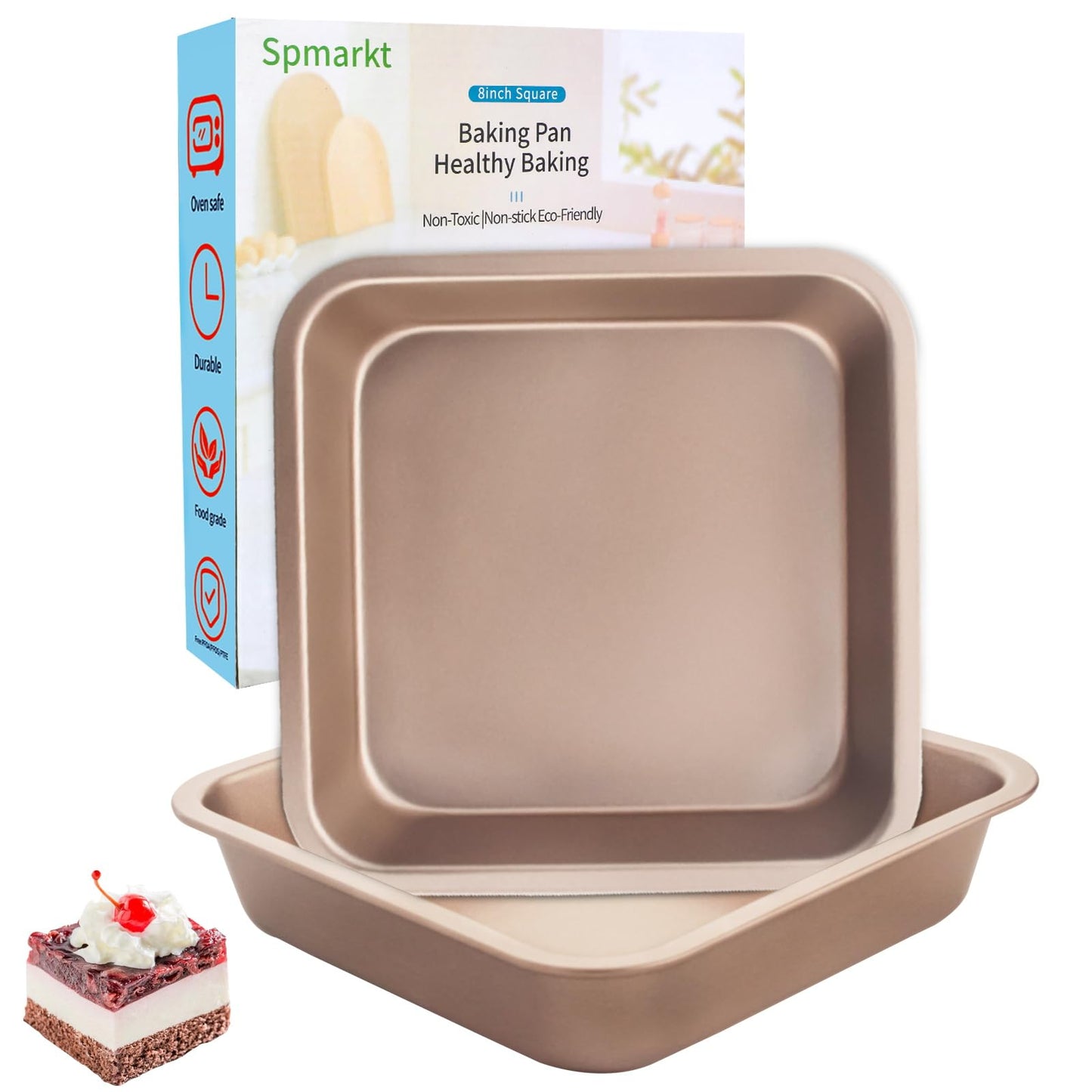 2-Pack 8 inch Square Cake Pan, 8x8 Baking Pan, Cornbread Square Baking Pan, Perfect for Brownies, Lasagna,Oven Safe