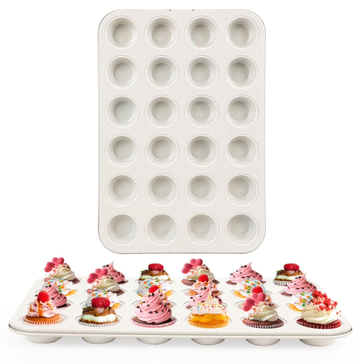 Spmart 2-Pack 24-Cup Nonstick Ceramic-Coated Mini Muffin Pan | Durable & Easy Clean Muffin Tins | Perfect for Small Baked Goods & Party Treats (Pink)