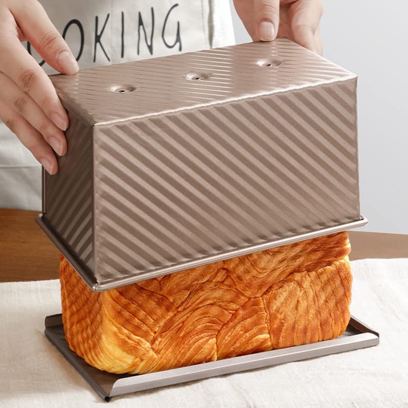 Spmarkt 2.2Lb Bread Pan, Non-Stick Rectangle Pullman Loaf Pan with Lid, Long Sourdough Bread Loaf Pan for Homemade, Deep Bread Tin with Dough Scraper Cutter