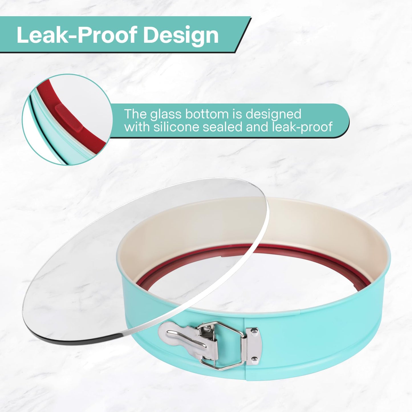 Spmarkt 10-Inch Glass Bottom Springform Pan with Silicone Seal, Springform Pan 10 inch Nonstick,10In Cheesecake Pans Springform, Leak-Proof, Nontoxic & Oven-Safe