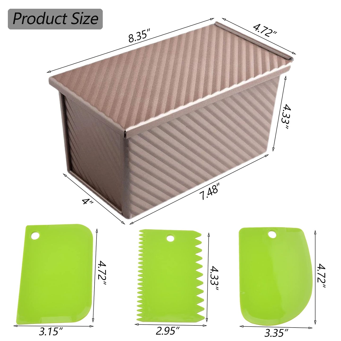 Spmarkt 2.2Lb Bread Pan, Non-Stick Rectangle Pullman Loaf Pan with Lid, Long Sourdough Bread Loaf Pan for Homemade, Deep Bread Tin with Dough Scraper Cutter