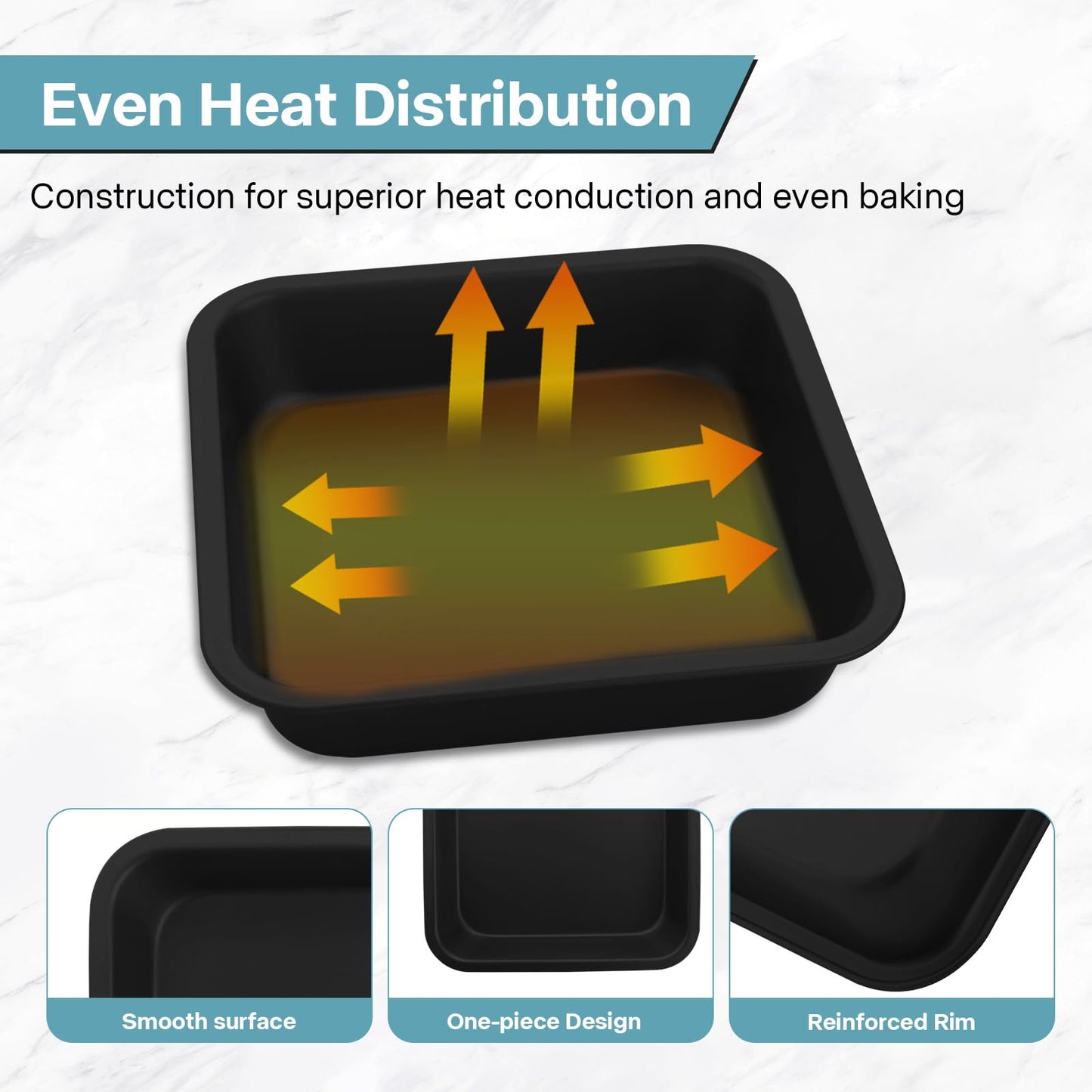 2-Pack 8 inch Square Cake Pan, 8x8 Baking Pan, Cornbread Square Baking Pan, Perfect for Brownies, Lasagna,Oven Safe