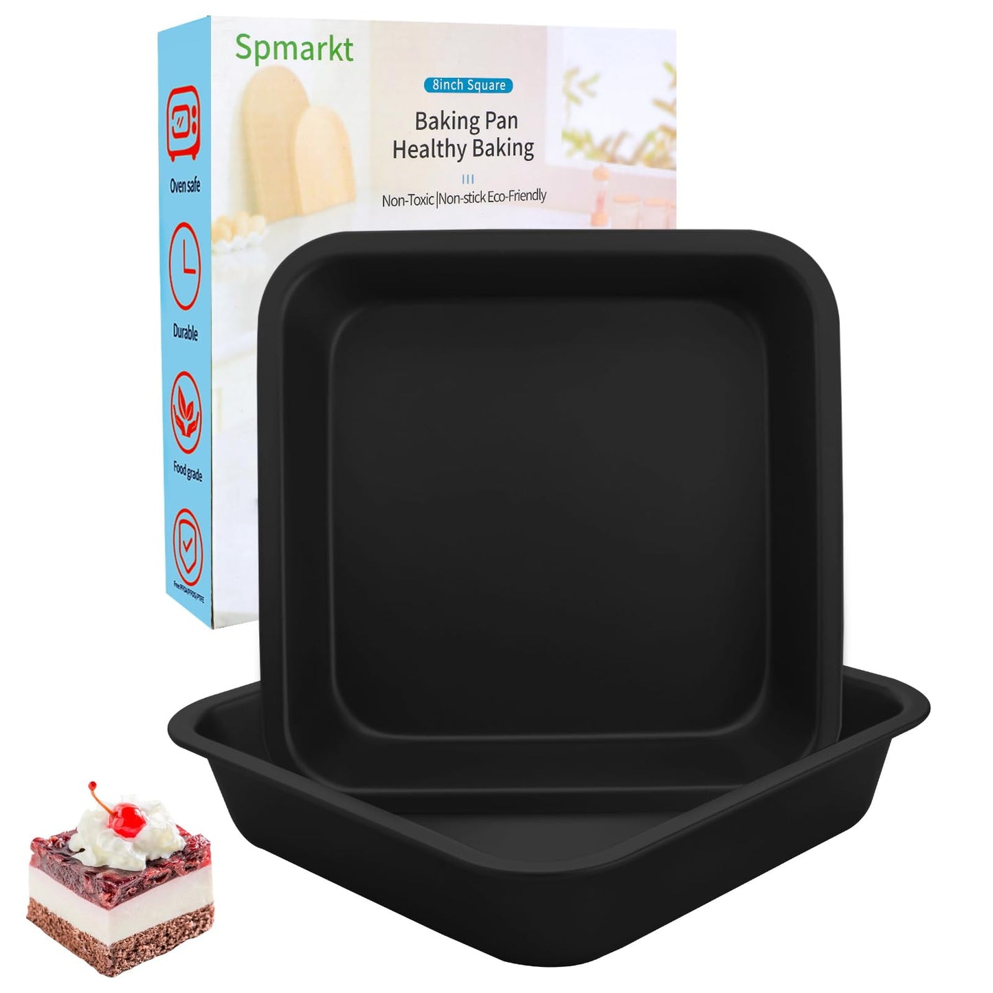 2-Pack 8 inch Square Cake Pan, 8x8 Baking Pan, Cornbread Square Baking Pan, Perfect for Brownies, Lasagna,Oven Safe