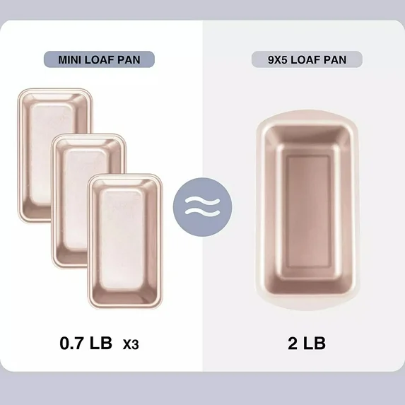 Bakdcore 6 pack Mini Loaf Pans,Non-Stick Baking Bread Pan, 6 x 3 Carbon Steel Small Bread Pans for Homemade Cakes, Gold