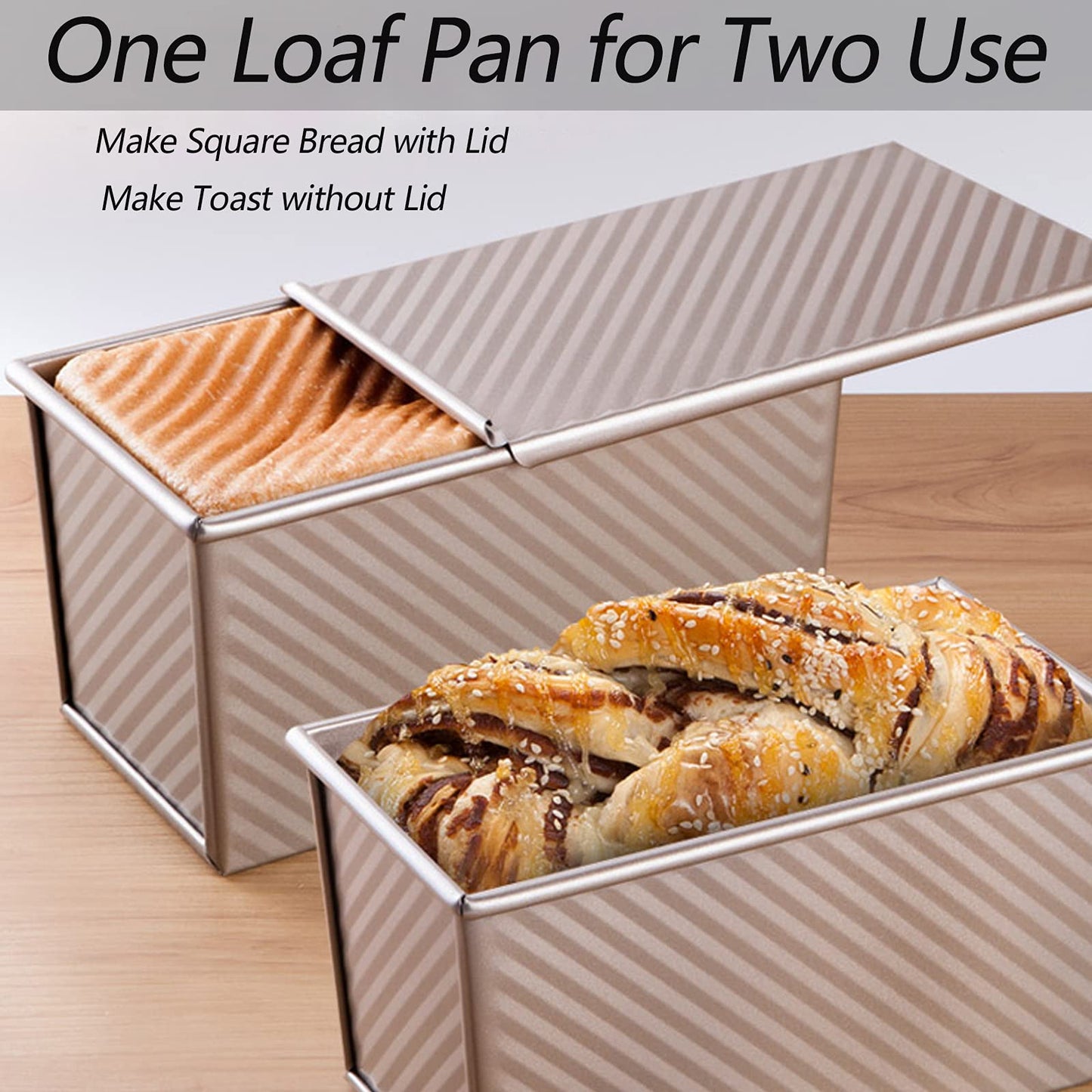 Spmarkt 2.2Lb Bread Pan, Non-Stick Rectangle Pullman Loaf Pan with Lid, Long Sourdough Bread Loaf Pan for Homemade, Deep Bread Tin with Dough Scraper Cutter