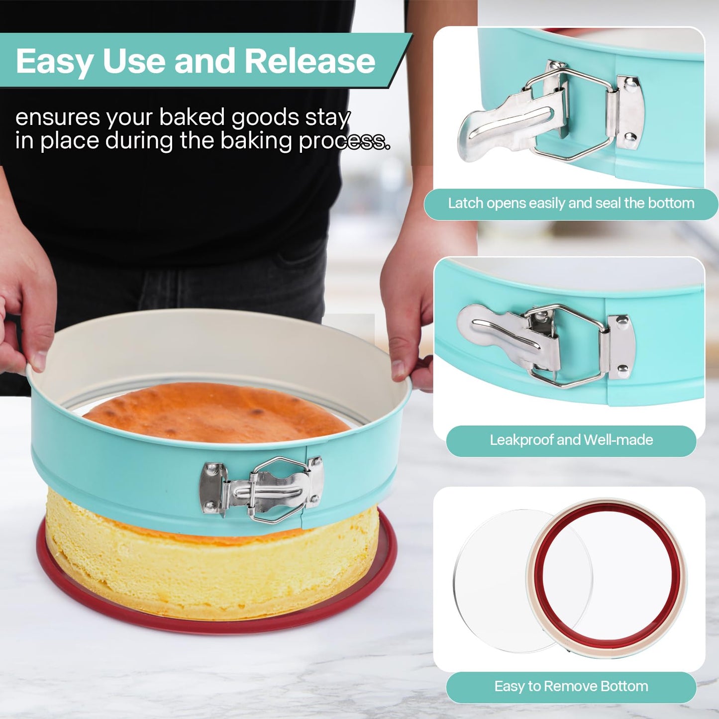 Spmarkt 10-Inch Glass Bottom Springform Pan with Silicone Seal, Springform Pan 10 inch Nonstick,10In Cheesecake Pans Springform, Leak-Proof, Nontoxic & Oven-Safe