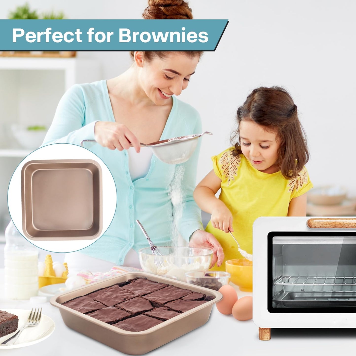 2-Pack 8 inch Square Cake Pan, 8x8 Baking Pan, Cornbread Square Baking Pan, Perfect for Brownies, Lasagna,Oven Safe