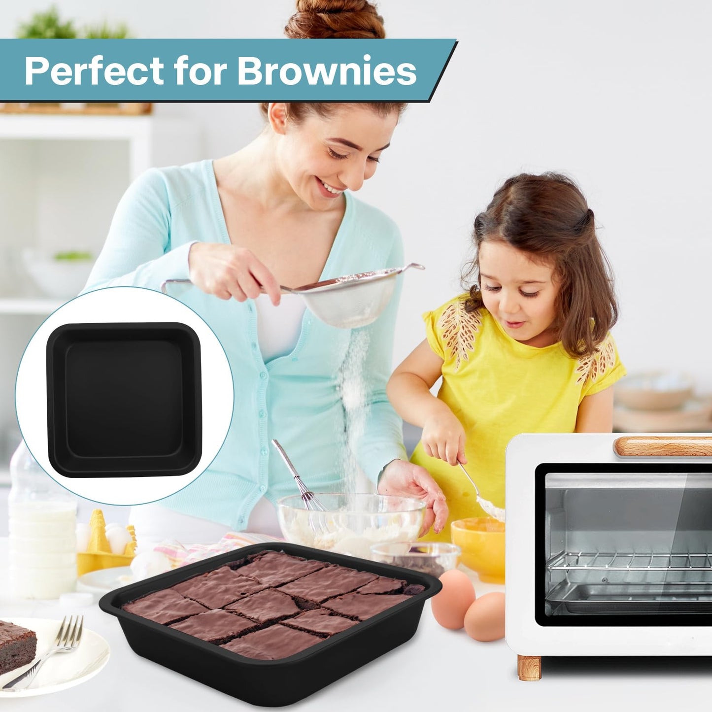 2-Pack 8 inch Square Cake Pan, 8x8 Baking Pan, Cornbread Square Baking Pan, Perfect for Brownies, Lasagna,Oven Safe