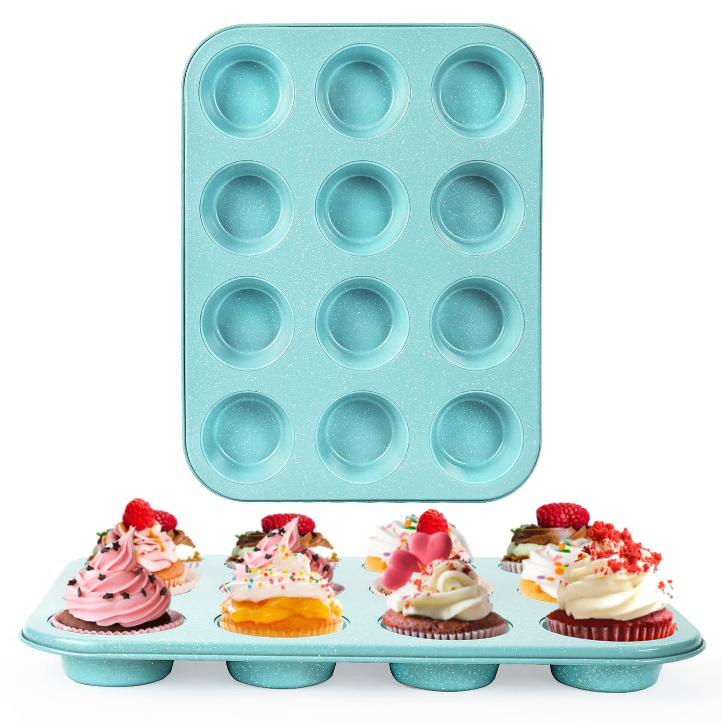 Spmarkt 2-Pack Pink Nonstick Muffin Pans, 12-Cup Muffin Cake Pan, 5-Layer Free PFOA/PFOS/PTFE Safe Cupcake Pan, Durable & Easy-Clean Muffin Cup for Baking