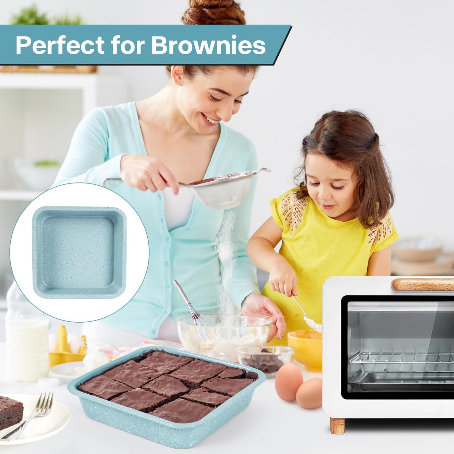 2-Pack 8 inch Square Cake Pan, 8x8 Baking Pan, Cornbread Square Baking Pan, Perfect for Brownies, Lasagna,Oven Safe