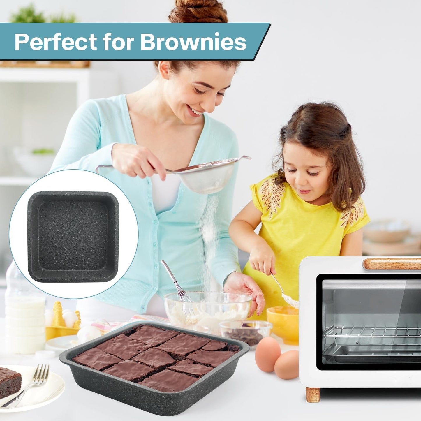 2-Pack 8 inch Square Cake Pan, 8x8 Baking Pan, Cornbread Square Baking Pan, Perfect for Brownies, Lasagna,Oven Safe