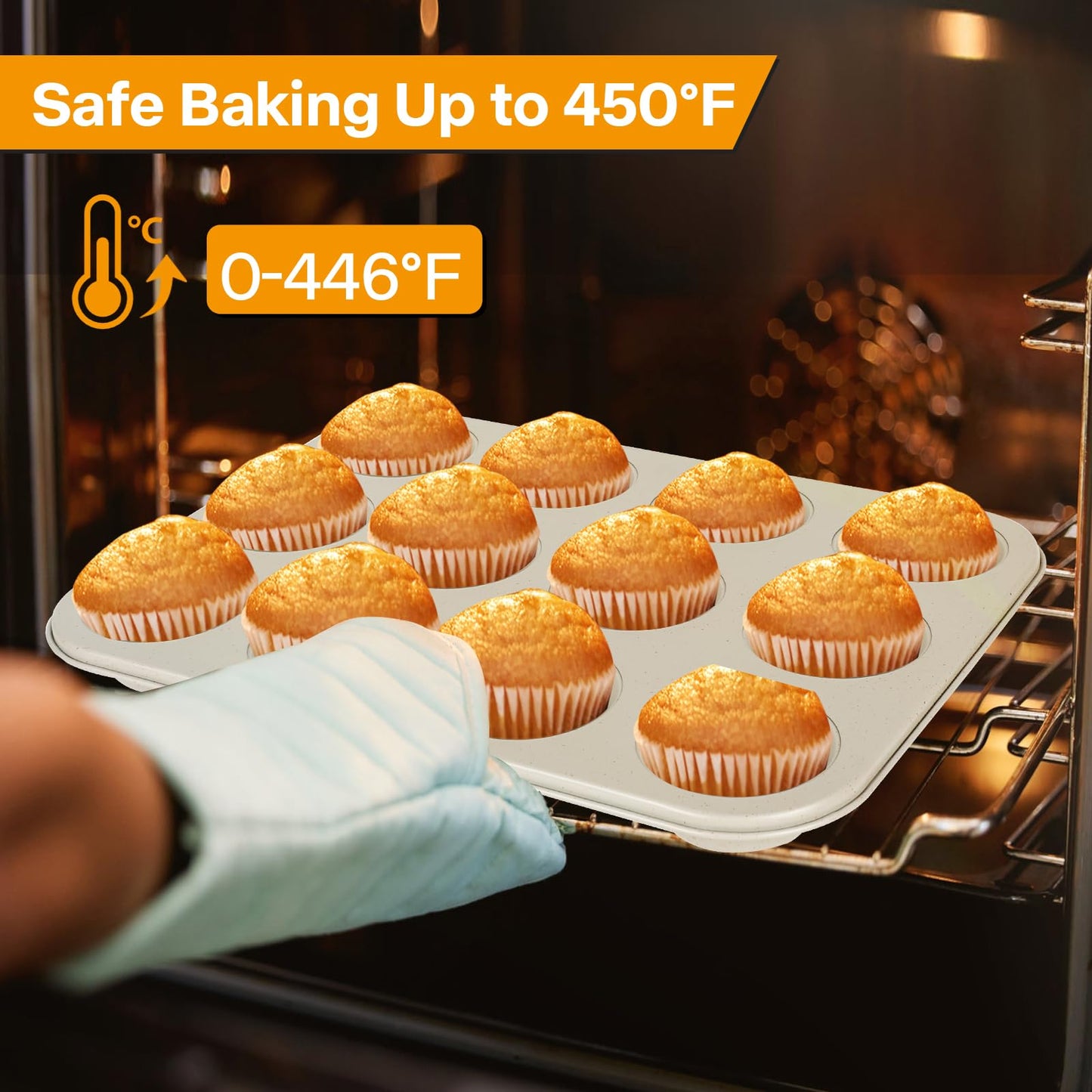 Spmarkt 2-Pack Pink Nonstick Muffin Pans, 12-Cup Muffin Cake Pan, 5-Layer Free PFOA/PFOS/PTFE Safe Cupcake Pan, Durable & Easy-Clean Muffin Cup for Baking
