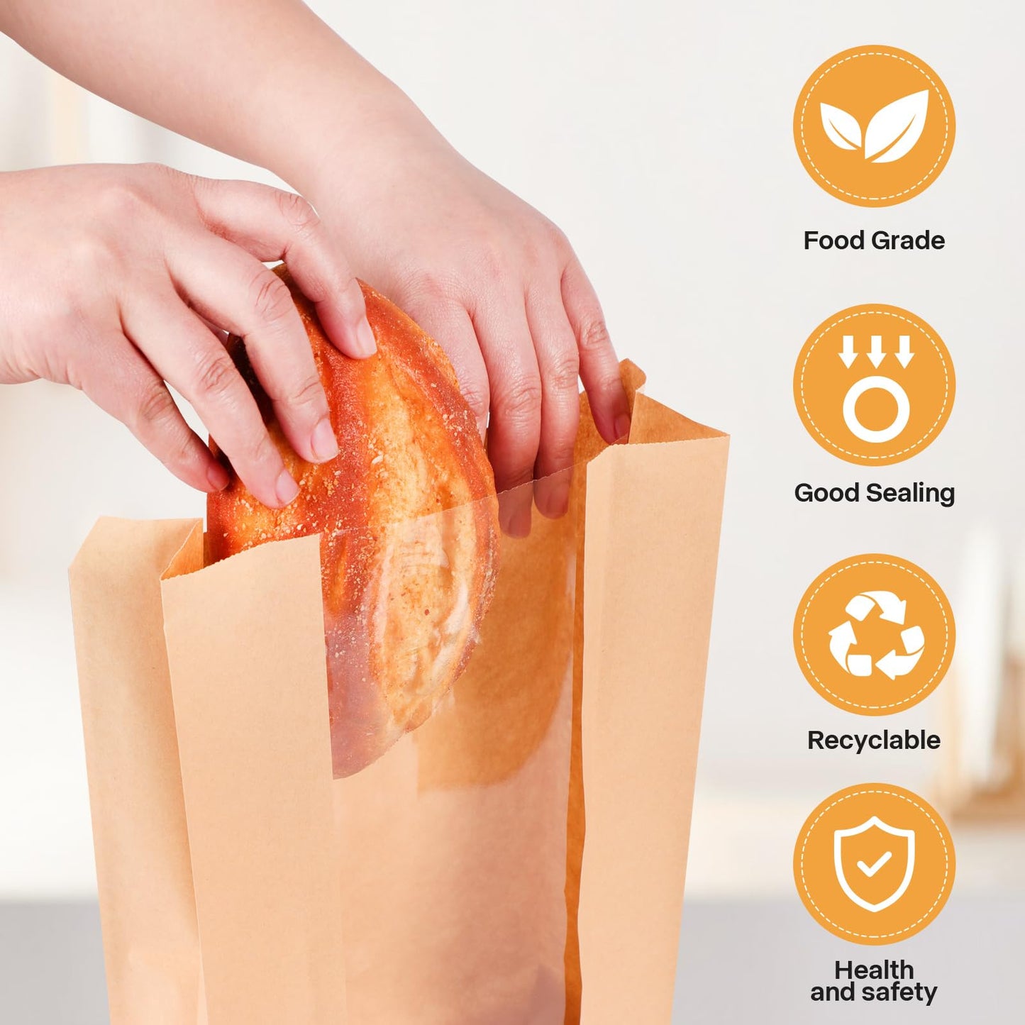 Bread Bags for Homemade Bread, 13.8x8.3inch Sourdough Bread Bags, 50-Pack Paper Bread Loaf Bags with Windows for Birthday Parties Weddings Food Packaging Storage