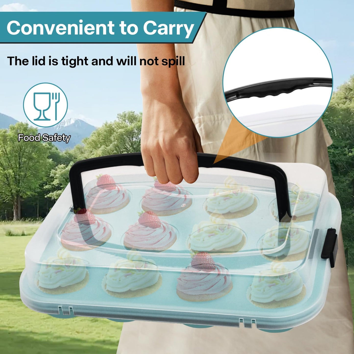 Spmarkt Blue 12-Cup Muffin Pan with Lid, 2-Pack Metal Cupcake Pan with Handle, Portable Blue Muffin Pans Nonstick 12 with Cover Ideal for Easy Carrying, Holiday, Party and Travel