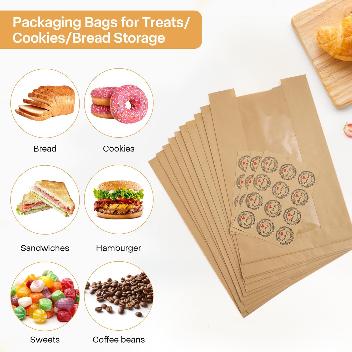 Bread Bags for Homemade Bread, 13.8x8.3inch Sourdough Bread Bags, 50-Pack Paper Bread Loaf Bags with Windows for Birthday Parties Weddings Food Packaging Storage