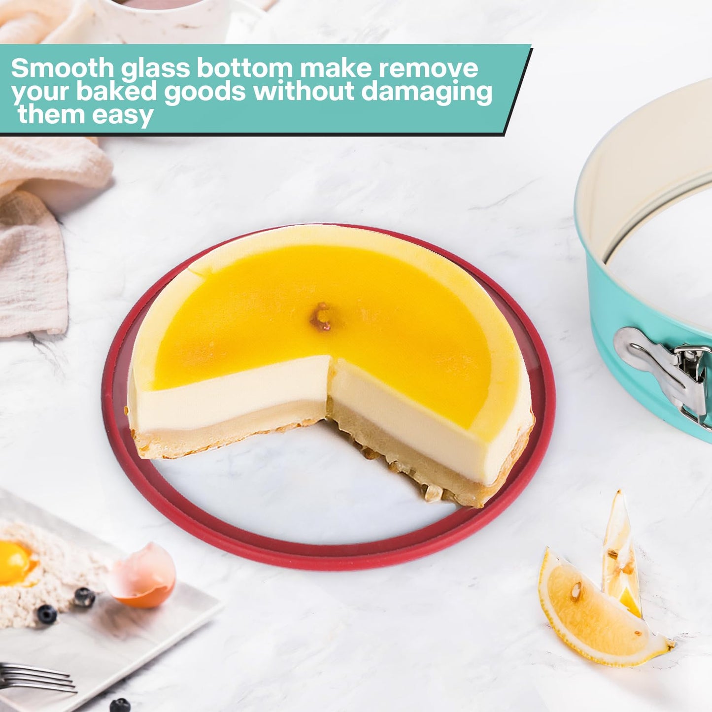Spmarkt 10-Inch Glass Bottom Springform Pan with Silicone Seal, Springform Pan 10 inch Nonstick,10In Cheesecake Pans Springform, Leak-Proof, Nontoxic & Oven-Safe