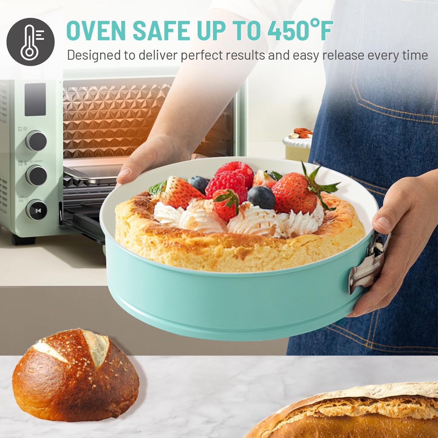Spmarkt Cheesecake Pan with Removed Bottom and lid, 10-Inch Blue Spring Form Pan for Cheesecake, Springform Pan 10 inch Nonstick, Easy to Clean, Perfect for Baking & Transporting Cakes