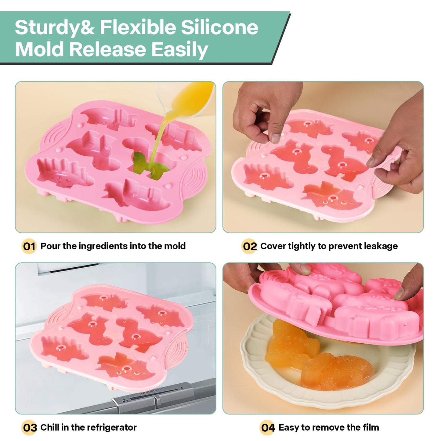 2-Pack Silicone Dinosaur Mold, Multi-Purpose Jello Molds for Kids, Dinosaur Silicone Mold for Chocolate, Dinosaur Baking & Crafting Tool for Cake, Candy, Jello, Ice Cubes