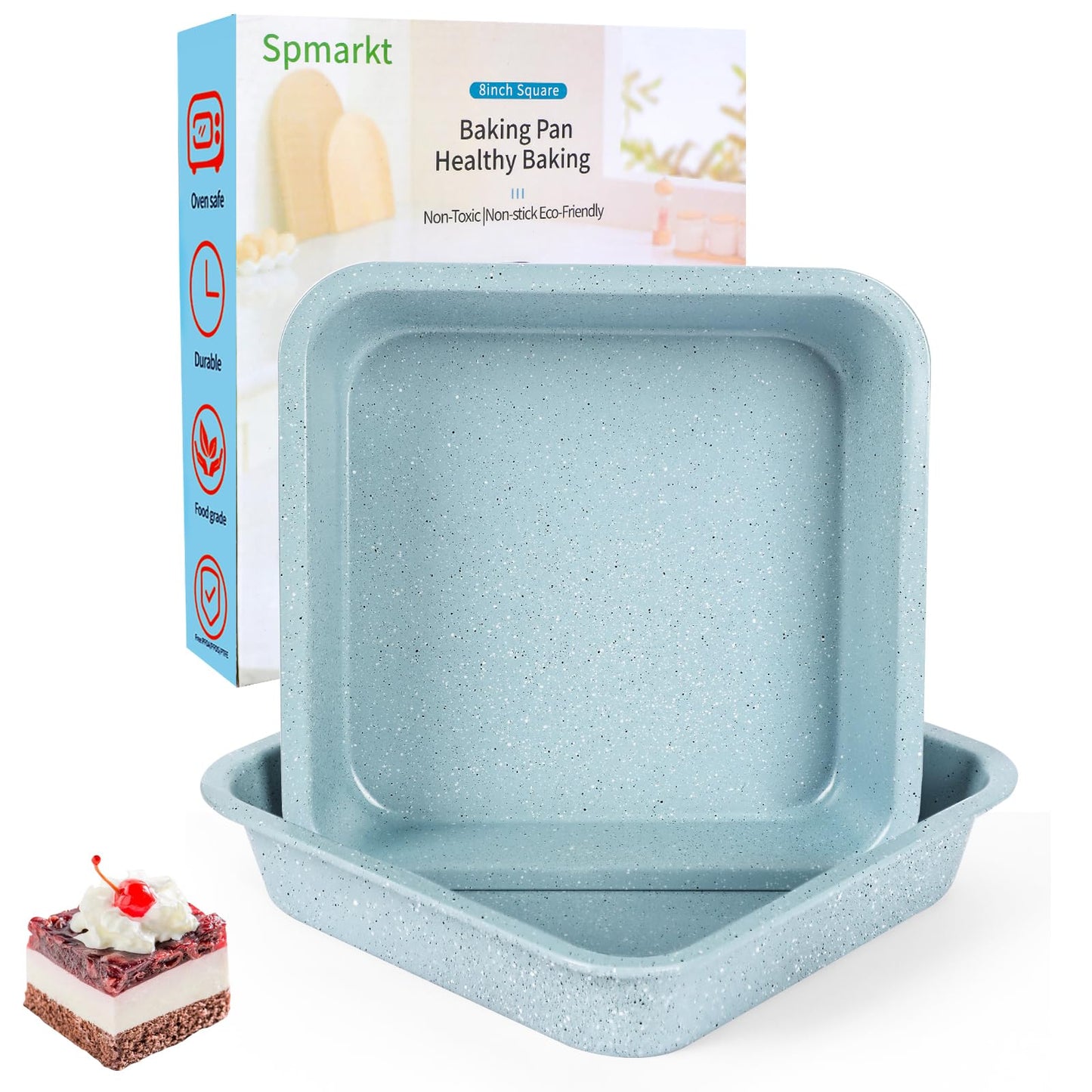 2-Pack 8 inch Square Cake Pan, 8x8 Baking Pan, Cornbread Square Baking Pan, Perfect for Brownies, Lasagna,Oven Safe