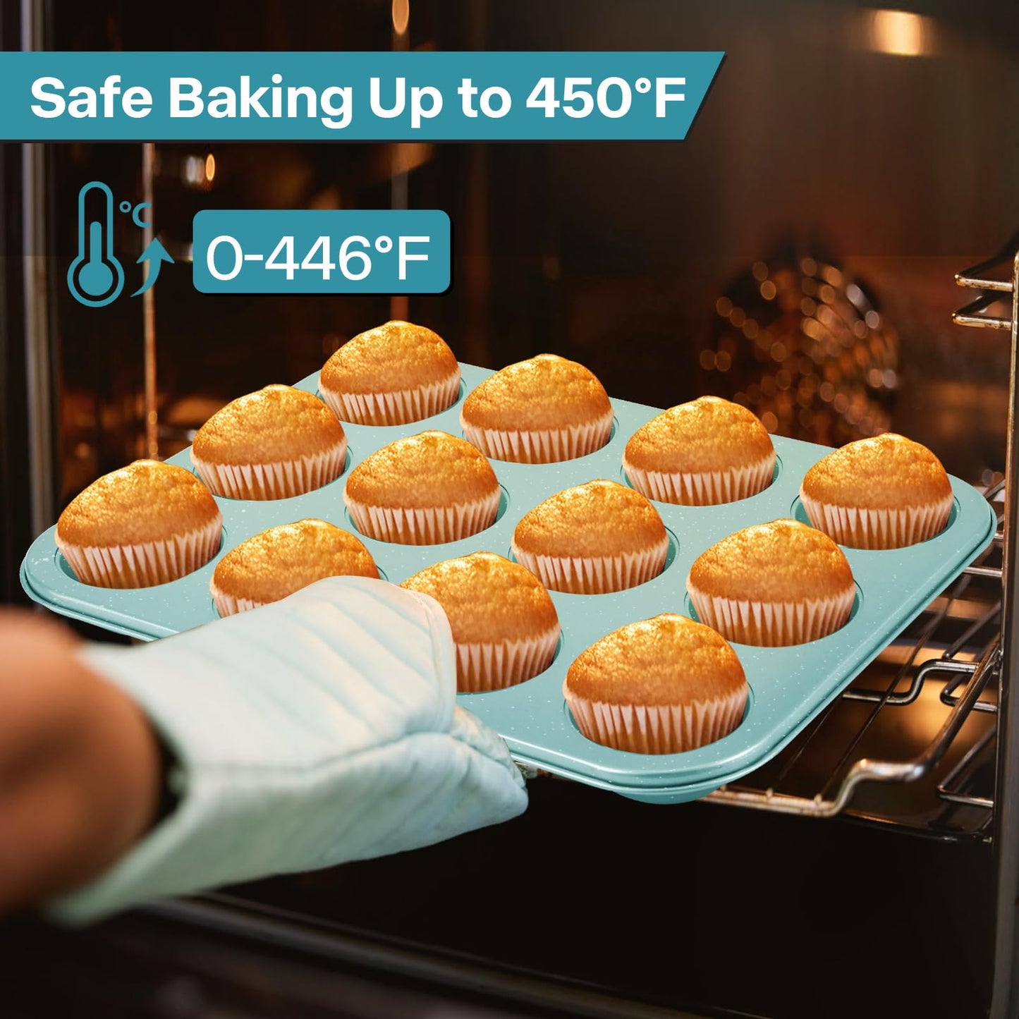 Spmarkt Blue 12-Cup Muffin Pan with Lid, 2-Pack Metal Cupcake Pan with Handle, Portable Blue Muffin Pans Nonstick 12 with Cover Ideal for Easy Carrying, Holiday, Party and Travel
