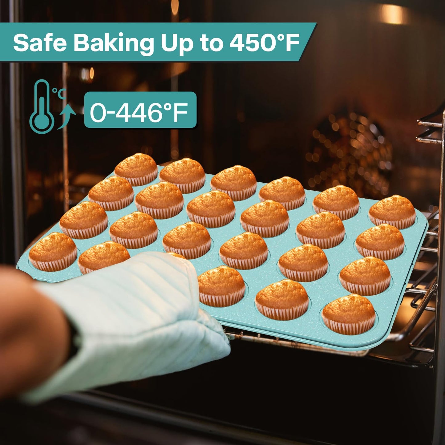 Spmart 2-Pack 24-Cup Nonstick Ceramic-Coated Mini Muffin Pan | Durable & Easy Clean Muffin Tins | Perfect for Small Baked Goods & Party Treats (Pink)