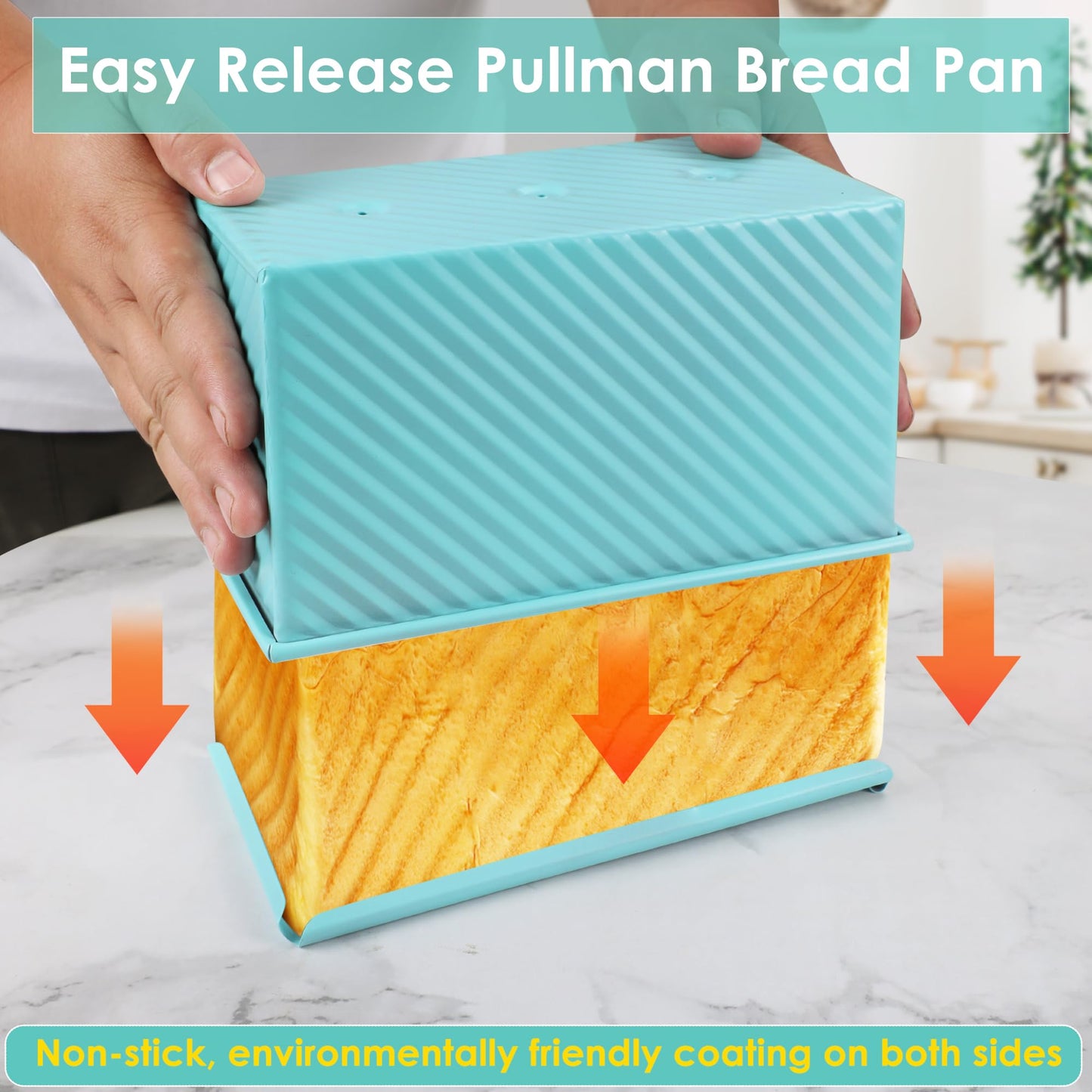 Spmarkt 2.2Lb Bread Pan, Non-Stick Rectangle Pullman Loaf Pan with Lid, Long Sourdough Bread Loaf Pan for Homemade, Deep Bread Tin with Dough Scraper Cutter