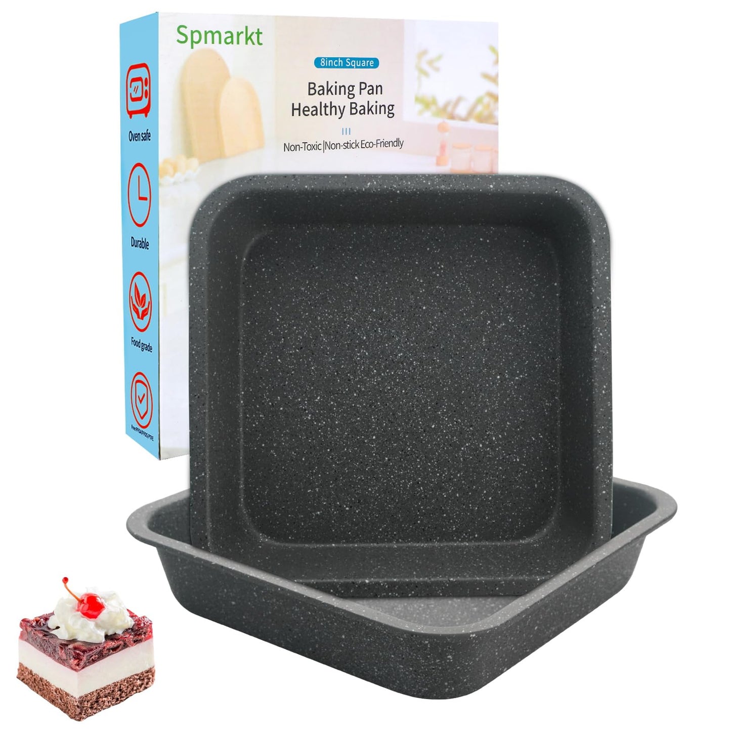 2-Pack 8 inch Square Cake Pan, 8x8 Baking Pan, Cornbread Square Baking Pan, Perfect for Brownies, Lasagna,Oven Safe