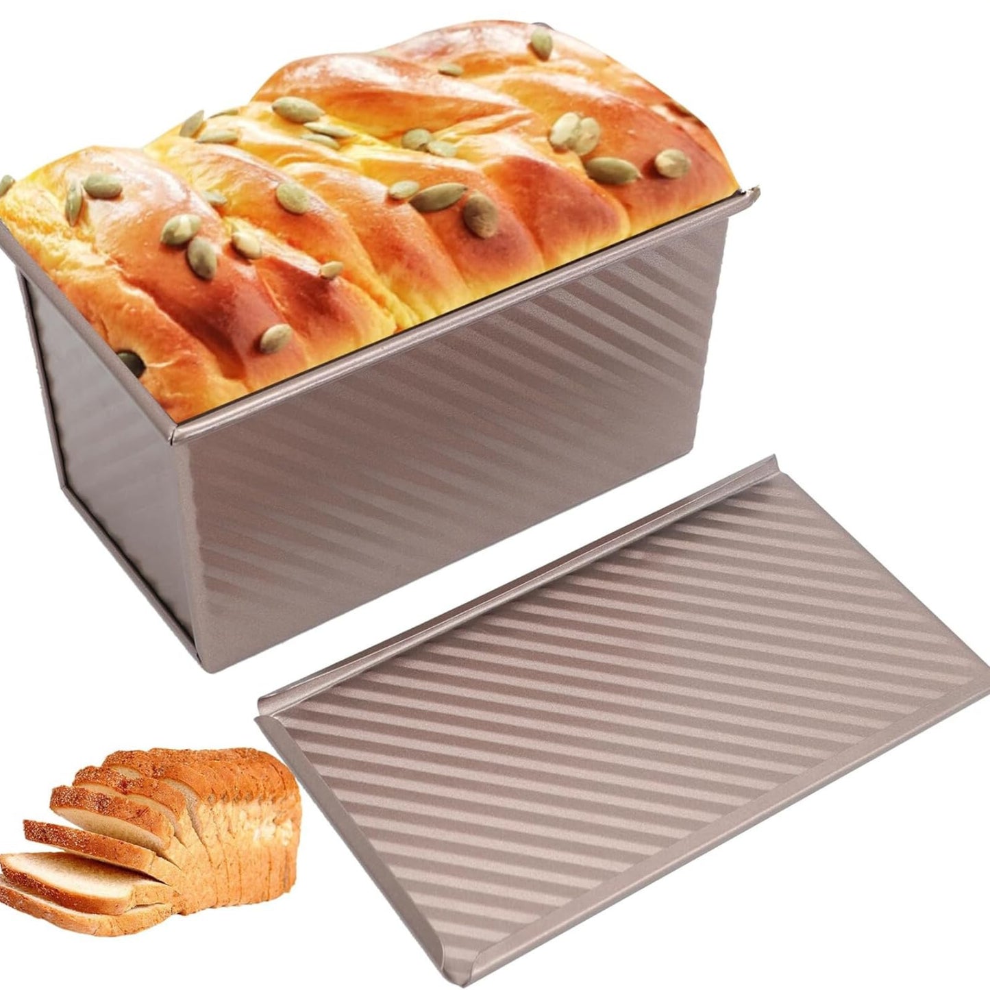 Spmarkt 2pack Pullman Bread Pans with Lid, 1LB Capacity Bread Loaf Pan, Non-Stick, Easy Release Sandwich Bread Loaf Pan for Baking Homemade Bread