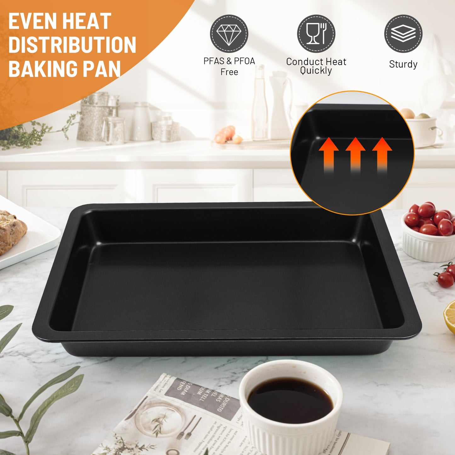 Spmarkt Ceramic-Coated Non-Stick Baking Pan with Carry Lid, 17inchx12inch Rectangular Cookie Sheets for Baking, Easy to Clean, Ovan Safe Baking Tray, Ideal for Party, and Outdoor Picnics (Black)