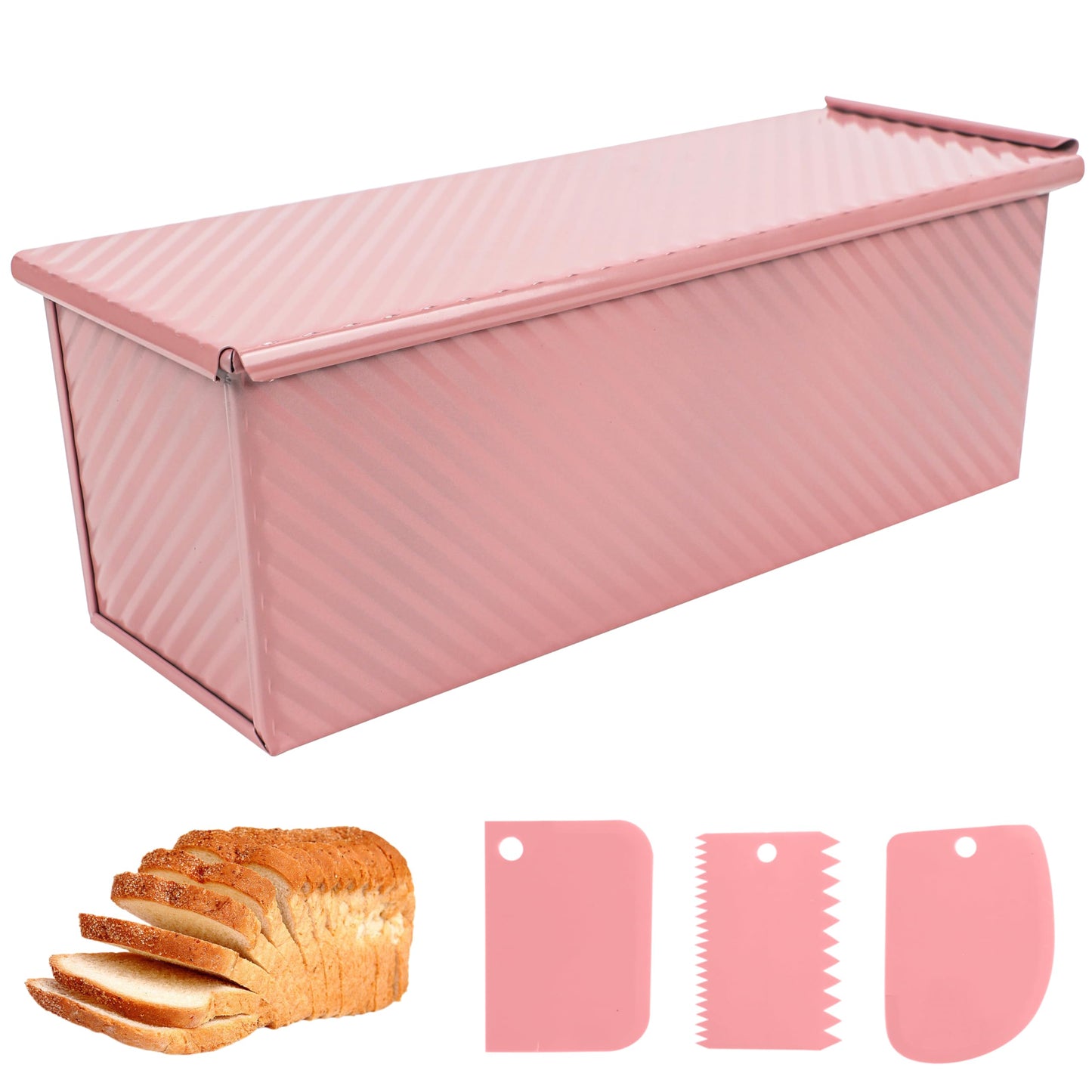 Spmarkt 2.2Lb Bread Pan, Non-Stick Rectangle Pullman Loaf Pan with Lid, Long Sourdough Bread Loaf Pan for Homemade, Deep Bread Tin with Dough Scraper Cutter