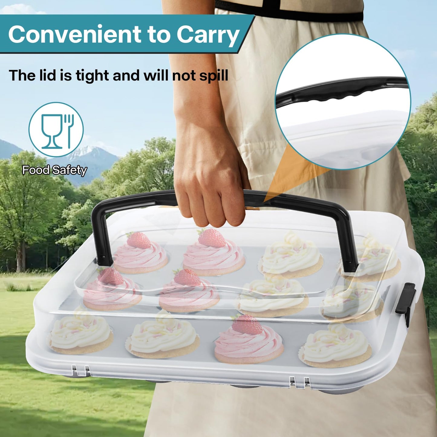 Spmarkt 2-Pack Muffin Pan with Carry Lid, Non-Stick 12-Cup Muffin Tin, Silver Cupcake Pan with Lid and Handle for Transporting, Suitable for Party, Holiday, Gathering etc