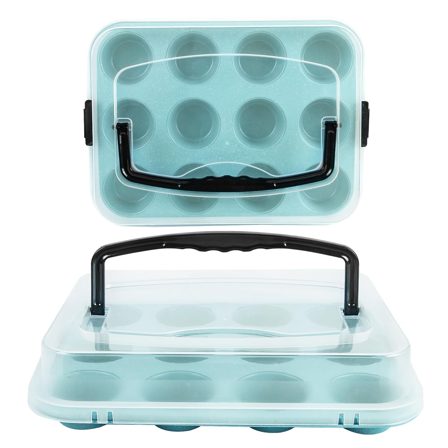 Spmarkt Blue 12-Cup Muffin Pan with Lid, 2-Pack Metal Cupcake Pan with Handle, Portable Blue Muffin Pans Nonstick 12 with Cover Ideal for Easy Carrying, Holiday, Party and Travel