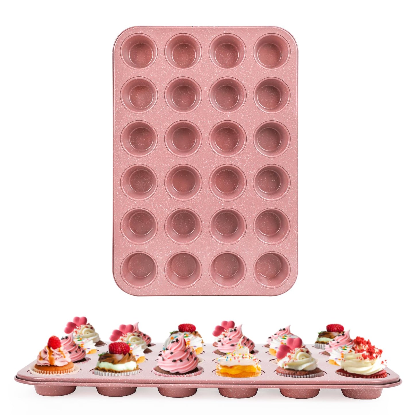 Spmart 2-Pack 24-Cup Nonstick Ceramic-Coated Mini Muffin Pan | Durable & Easy Clean Muffin Tins | Perfect for Small Baked Goods & Party Treats (Pink)