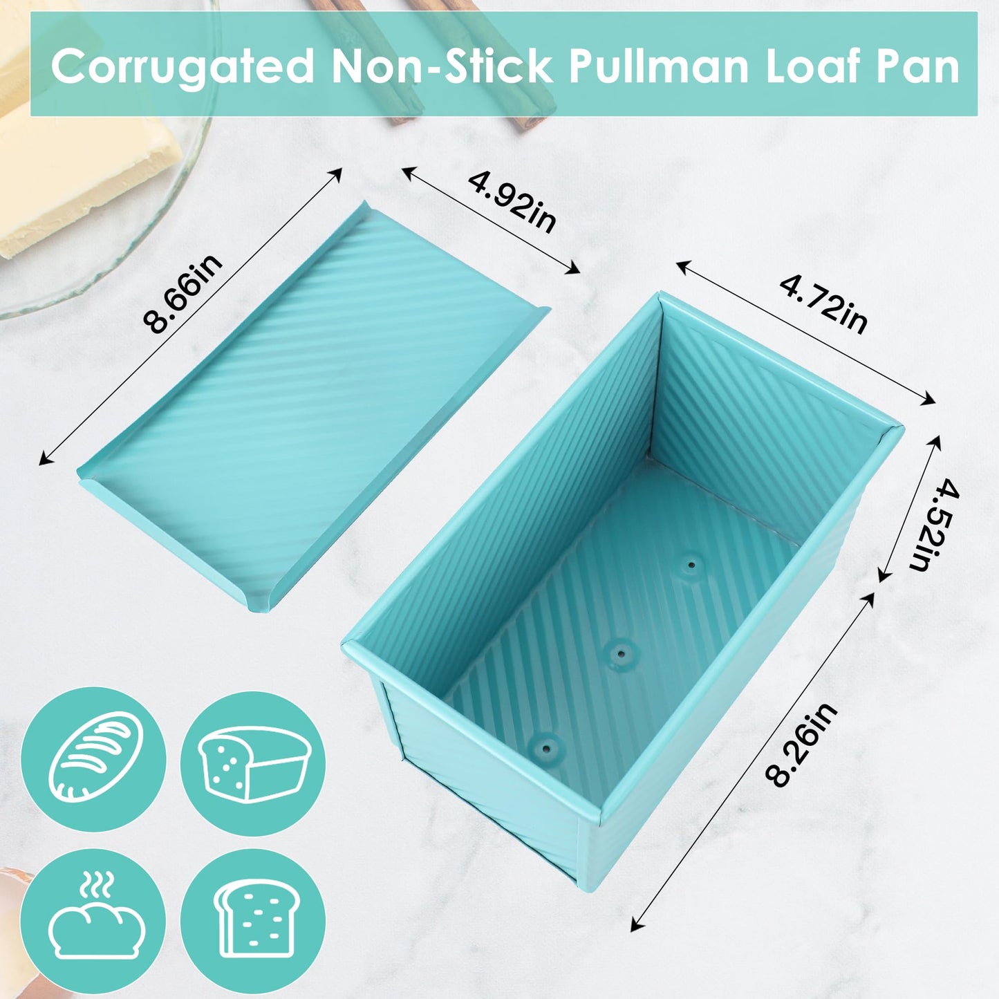 Spmarkt 2.2Lb Bread Pan, Non-Stick Rectangle Pullman Loaf Pan with Lid, Long Sourdough Bread Loaf Pan for Homemade, Deep Bread Tin with Dough Scraper Cutter