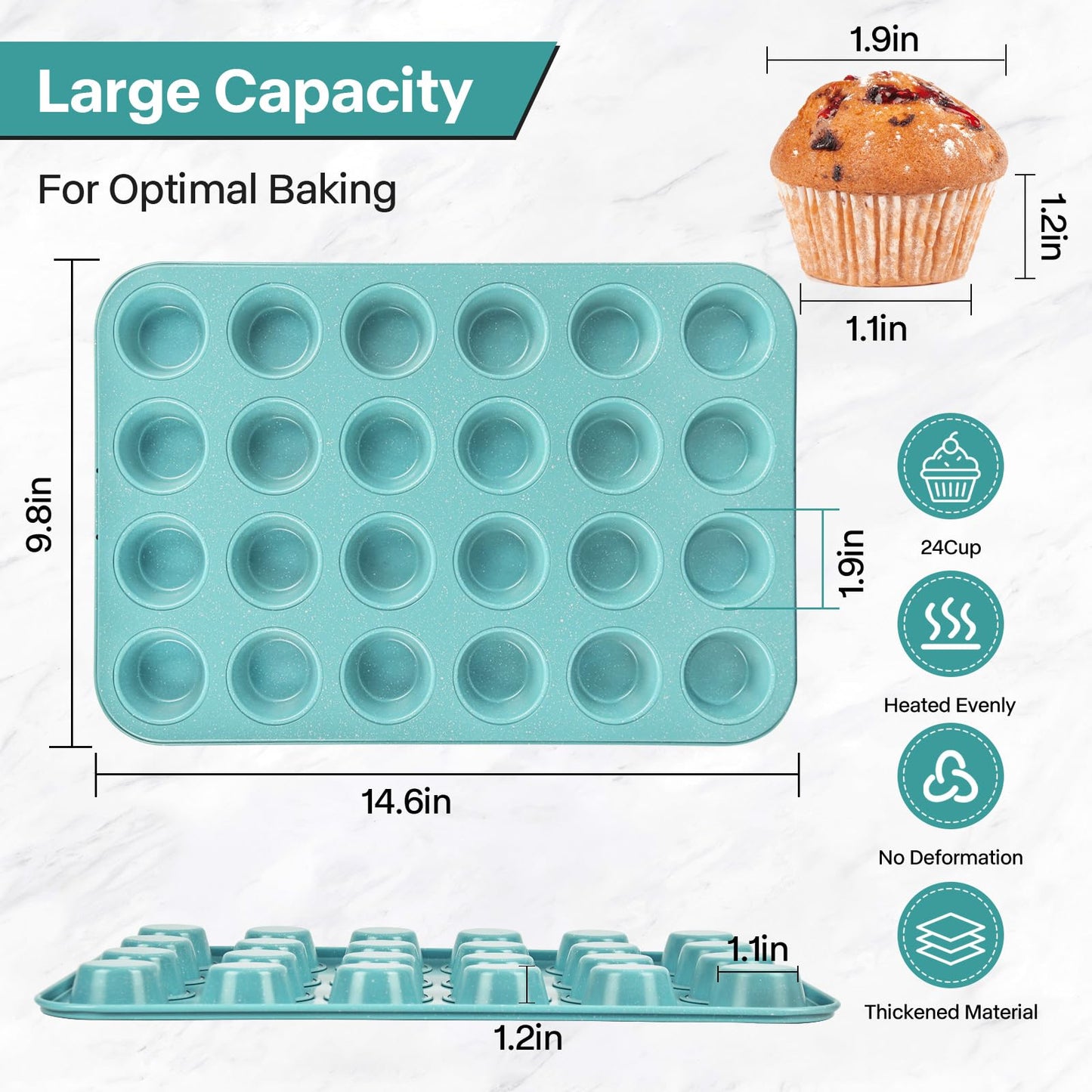 Spmart 2-Pack 24-Cup Nonstick Ceramic-Coated Mini Muffin Pan | Durable & Easy Clean Muffin Tins | Perfect for Small Baked Goods & Party Treats (Pink)