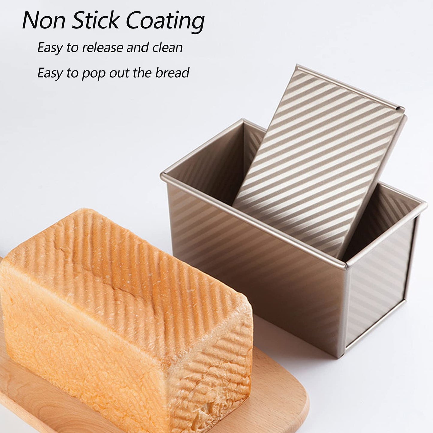 Spmarkt 2.2Lb Bread Pan, Non-Stick Rectangle Pullman Loaf Pan with Lid, Long Sourdough Bread Loaf Pan for Homemade, Deep Bread Tin with Dough Scraper Cutter