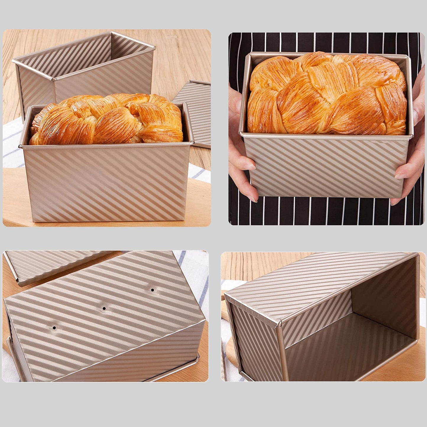 Spmarkt 2.2Lb Bread Pan, Non-Stick Rectangle Pullman Loaf Pan with Lid, Long Sourdough Bread Loaf Pan for Homemade, Deep Bread Tin with Dough Scraper Cutter