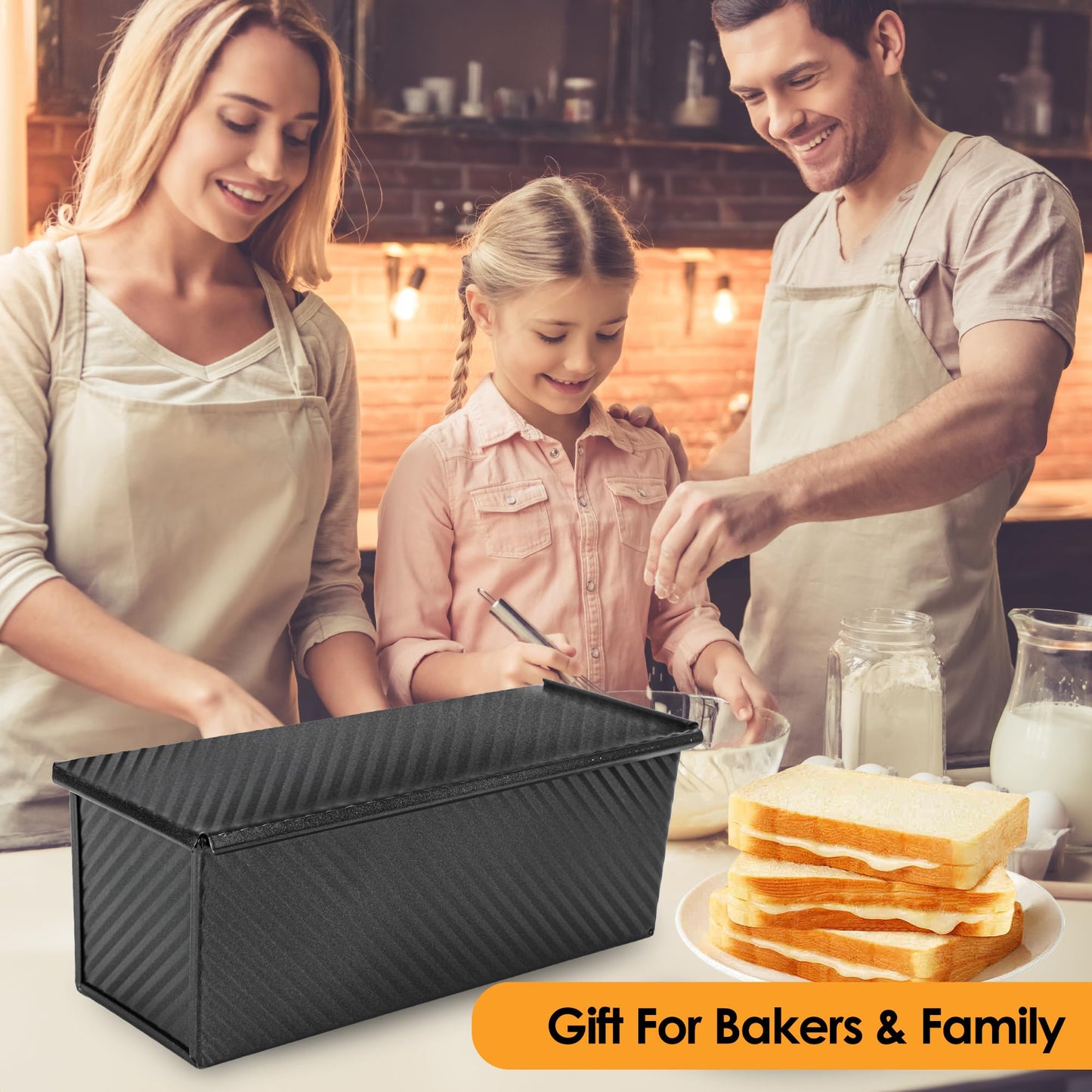 Spmarkt 2.2Lb Bread Pan, Non-Stick Rectangle Pullman Loaf Pan with Lid, Long Sourdough Bread Loaf Pan for Homemade, Deep Bread Tin with Dough Scraper Cutter