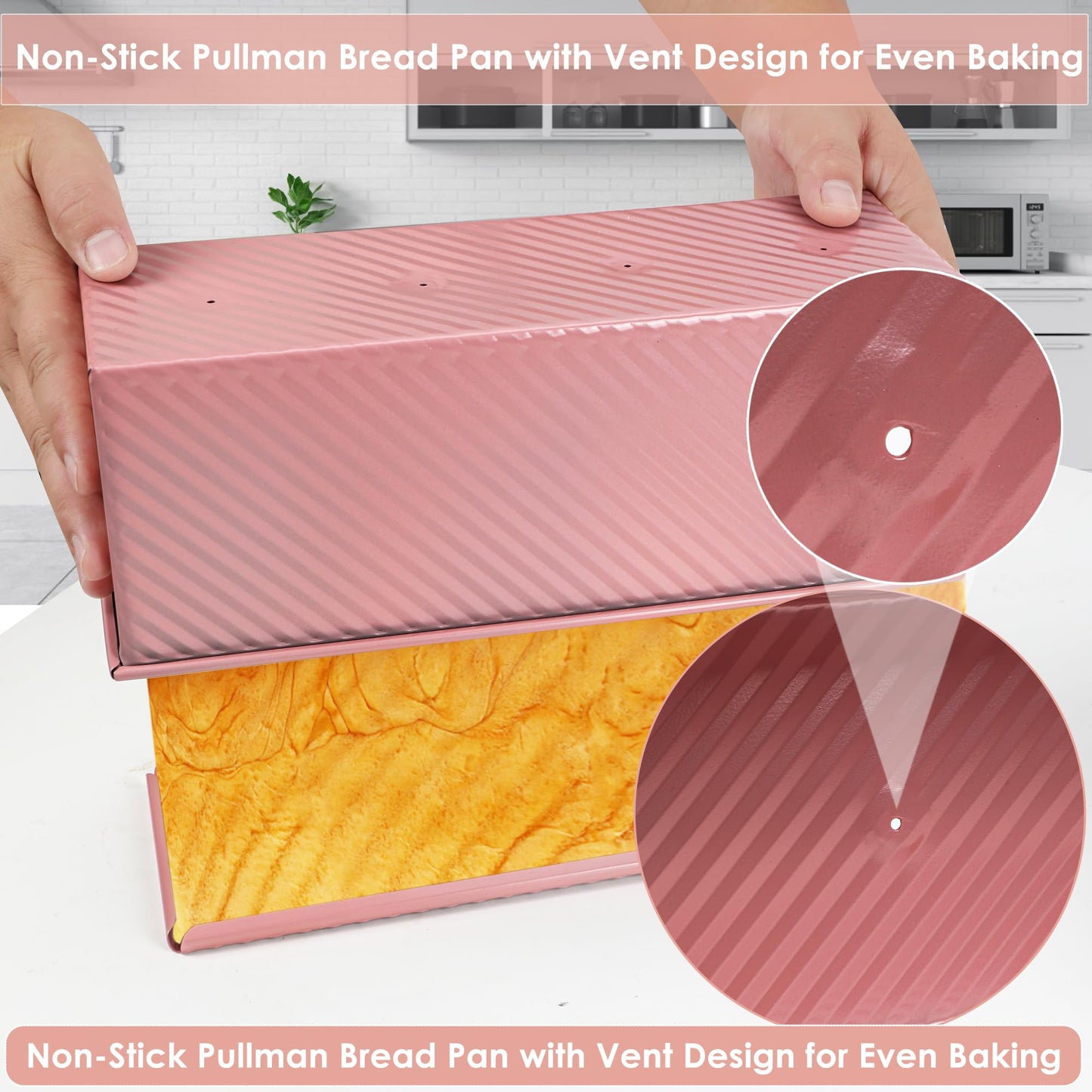 Spmarkt 2.2Lb Bread Pan, Non-Stick Rectangle Pullman Loaf Pan with Lid, Long Sourdough Bread Loaf Pan for Homemade, Deep Bread Tin with Dough Scraper Cutter