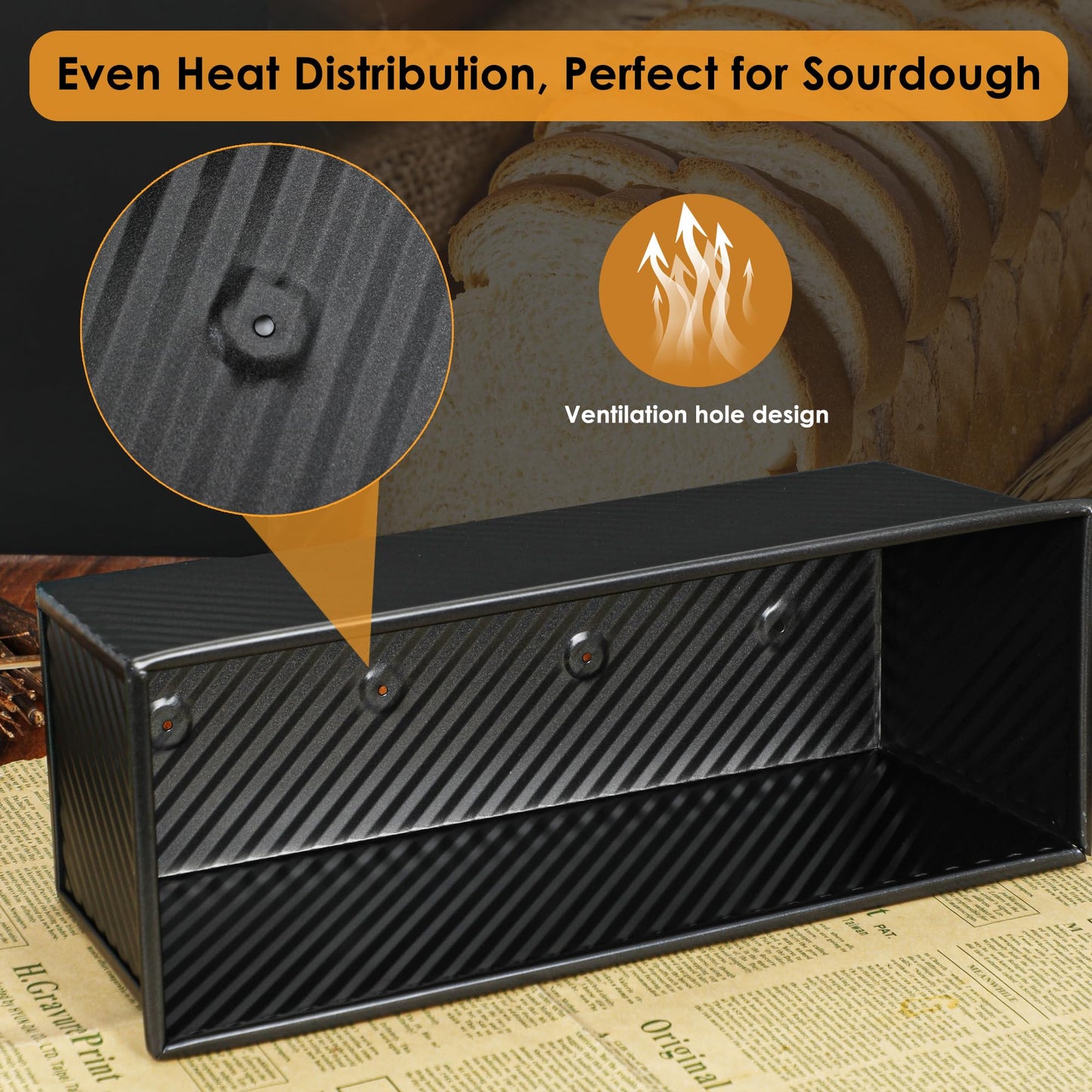 Spmarkt 2.2Lb Bread Pan, Non-Stick Rectangle Pullman Loaf Pan with Lid, Long Sourdough Bread Loaf Pan for Homemade, Deep Bread Tin with Dough Scraper Cutter