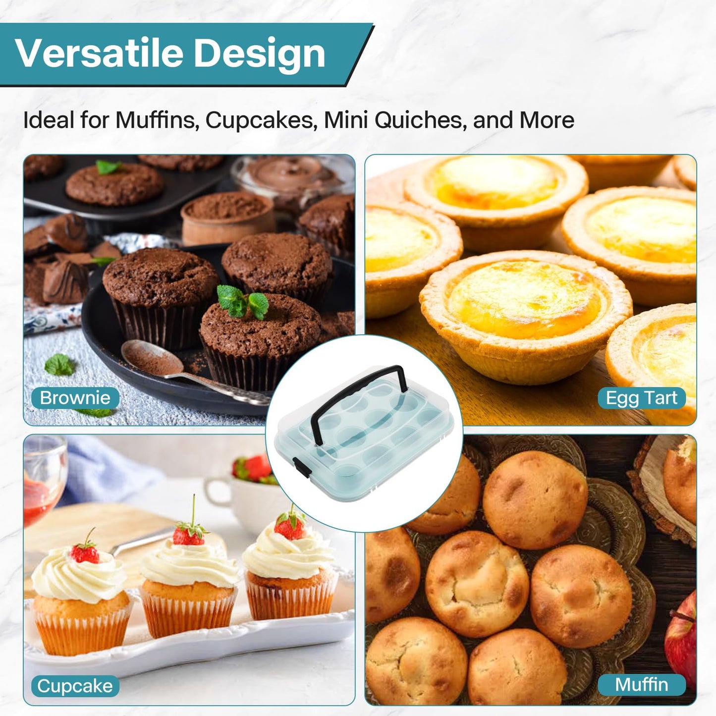Spmarkt Blue 12-Cup Muffin Pan with Lid, 2-Pack Metal Cupcake Pan with Handle, Portable Blue Muffin Pans Nonstick 12 with Cover Ideal for Easy Carrying, Holiday, Party and Travel