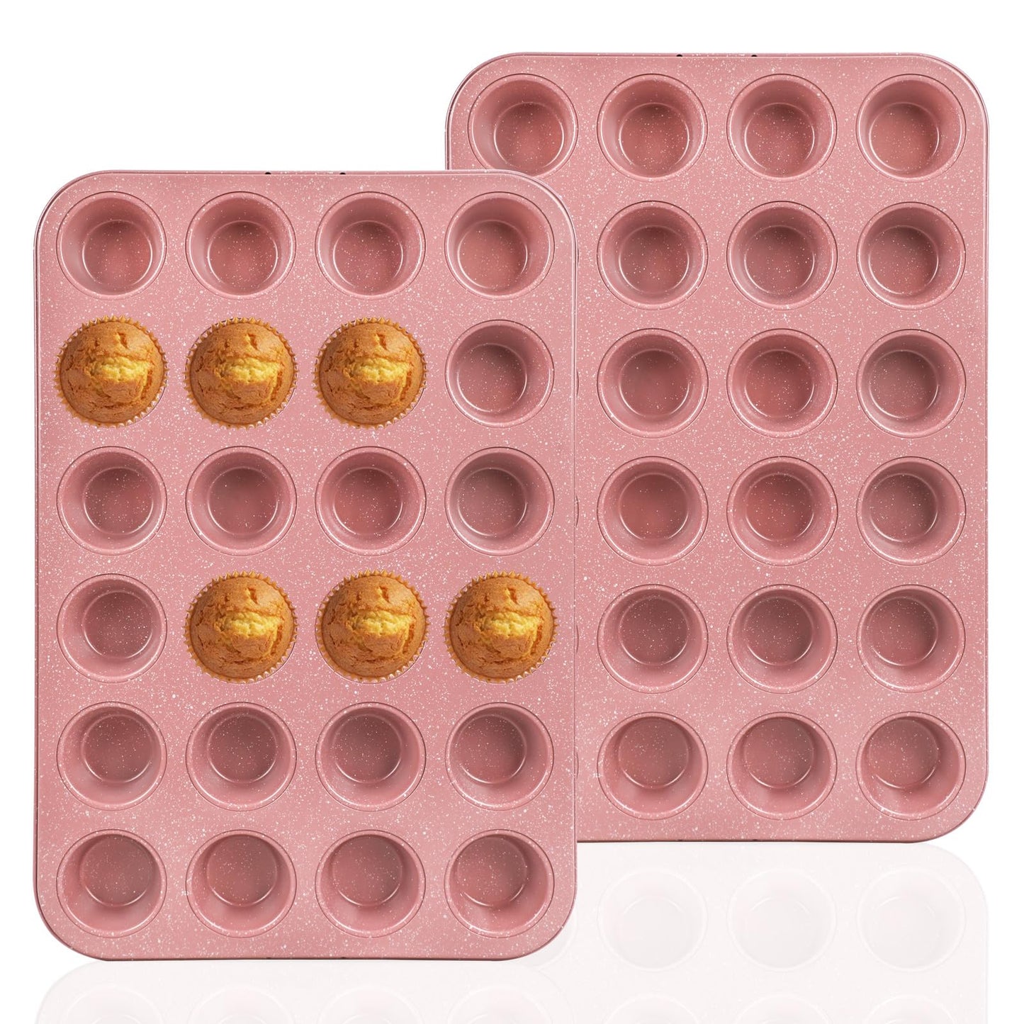 Spmart 2-Pack 24-Cup Nonstick Ceramic-Coated Mini Muffin Pan | Durable & Easy Clean Muffin Tins | Perfect for Small Baked Goods & Party Treats (Pink)