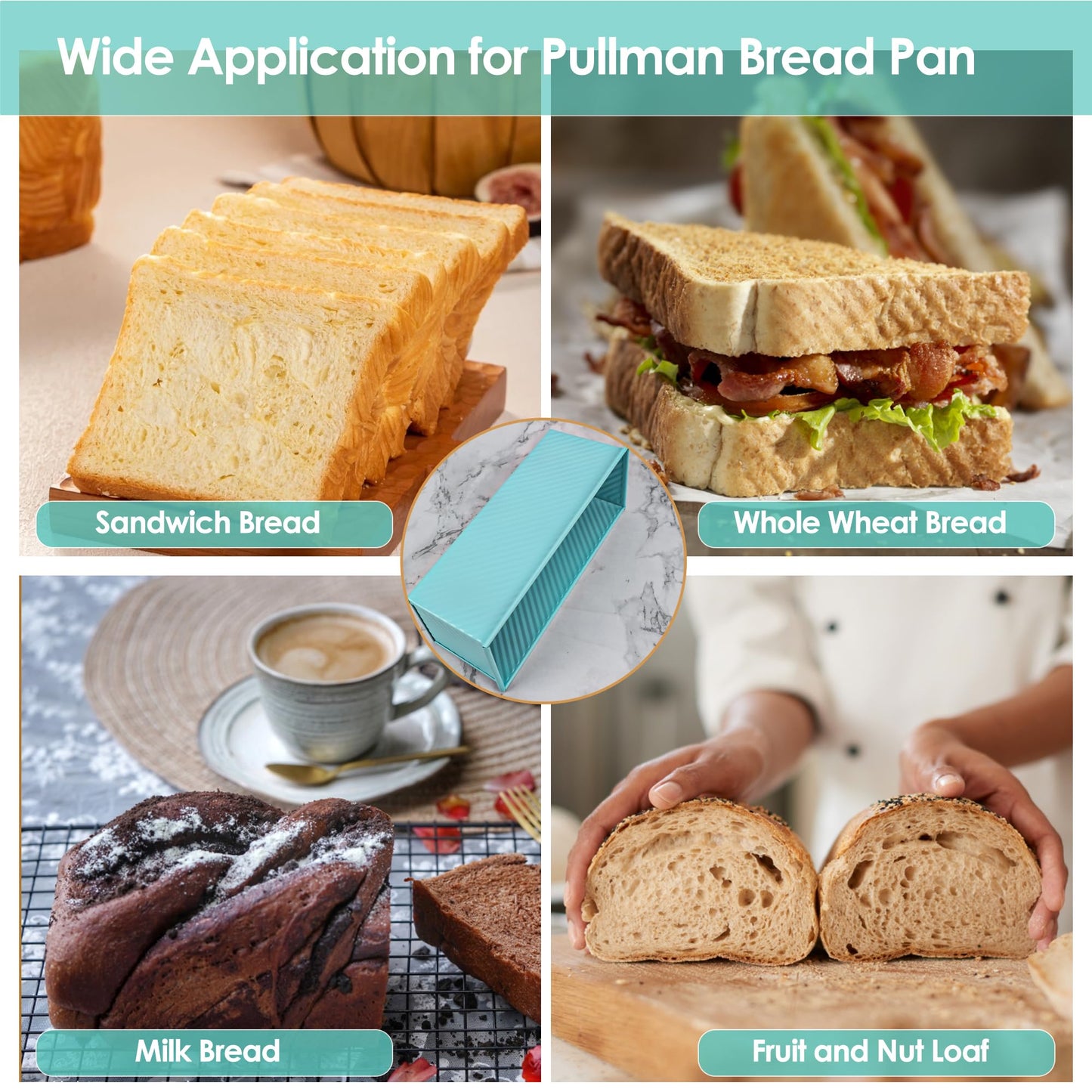 Spmarkt 2.2Lb Bread Pan, Non-Stick Rectangle Pullman Loaf Pan with Lid, Long Sourdough Bread Loaf Pan for Homemade, Deep Bread Tin with Dough Scraper Cutter