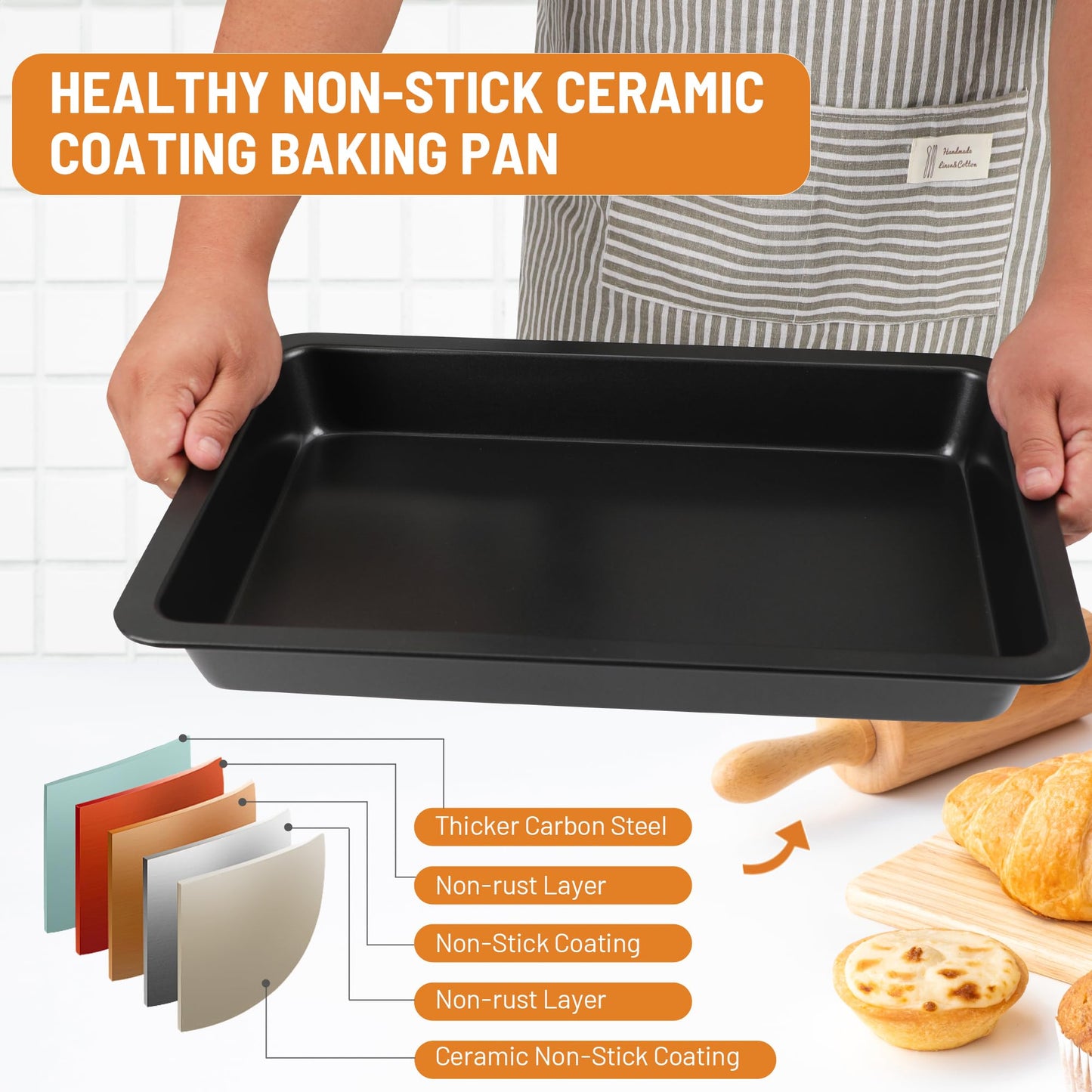 Spmarkt Ceramic-Coated Non-Stick Baking Pan with Carry Lid, 17inchx12inch Rectangular Cookie Sheets for Baking, Easy to Clean, Ovan Safe Baking Tray, Ideal for Party, and Outdoor Picnics (Black)