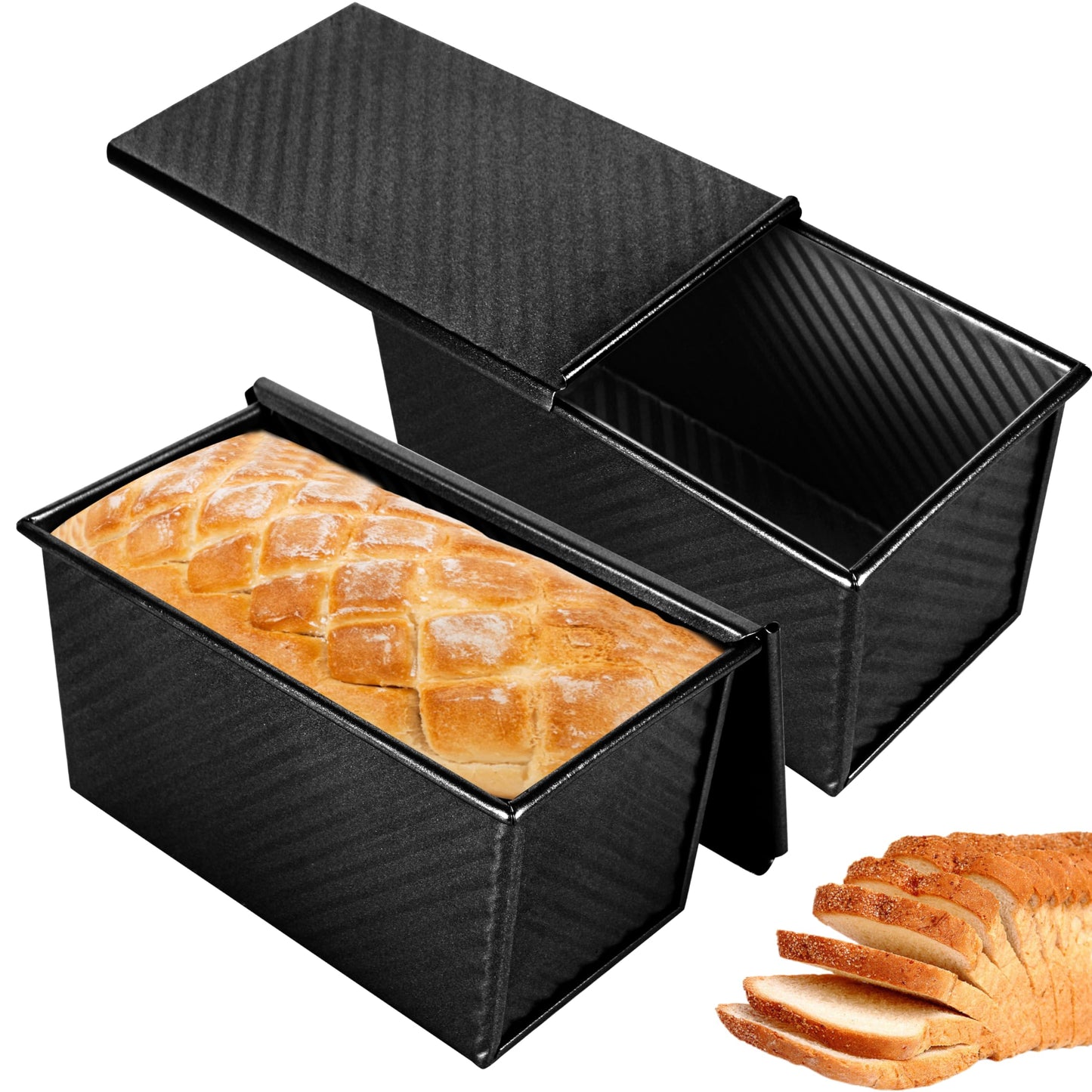 Spmarkt 2pack Pullman Bread Pans with Lid, 1LB Capacity Bread Loaf Pan, Non-Stick, Easy Release Sandwich Bread Loaf Pan for Baking Homemade Bread