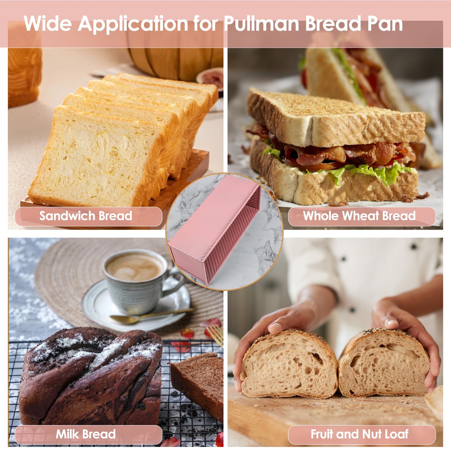 Spmarkt 2.2Lb Bread Pan, Non-Stick Rectangle Pullman Loaf Pan with Lid, Long Sourdough Bread Loaf Pan for Homemade, Deep Bread Tin with Dough Scraper Cutter