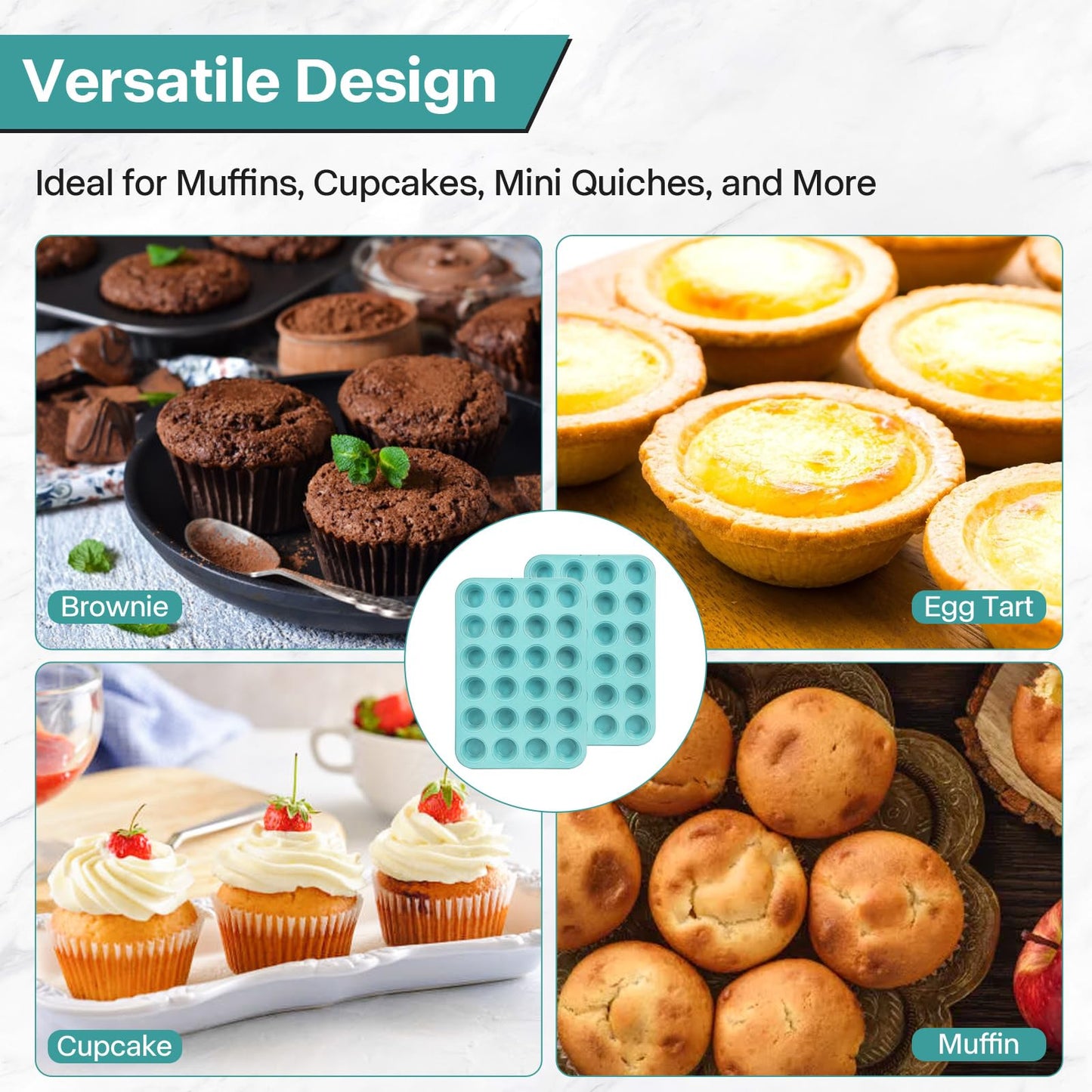 Spmart 2-Pack 24-Cup Nonstick Ceramic-Coated Mini Muffin Pan | Durable & Easy Clean Muffin Tins | Perfect for Small Baked Goods & Party Treats (Pink)