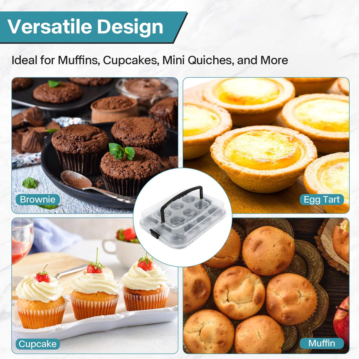 Spmarkt 2-Pack Muffin Pan with Carry Lid, Non-Stick 12-Cup Muffin Tin, Silver Cupcake Pan with Lid and Handle for Transporting, Suitable for Party, Holiday, Gathering etc